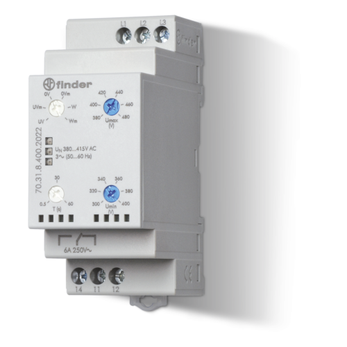 Finder VOLTAGE MONITORING RELAY, 3P3W UNDER+OVER+WINDOW, 380-415VAC