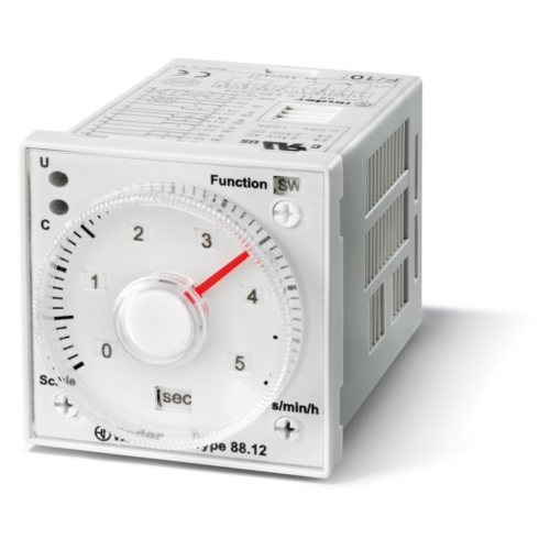 Finder TIMER, MULTIFUNCTION ANALOG, 48x48mm, 2CO 8A@250VAC, 24-240VAC/DC 8 PIN PLUG-IN